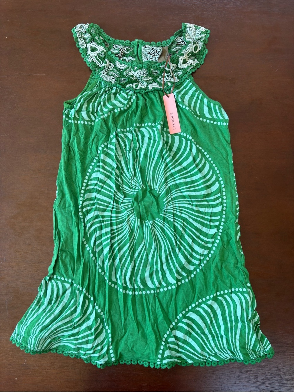 Language Green Printed Lace-Trim Tunic